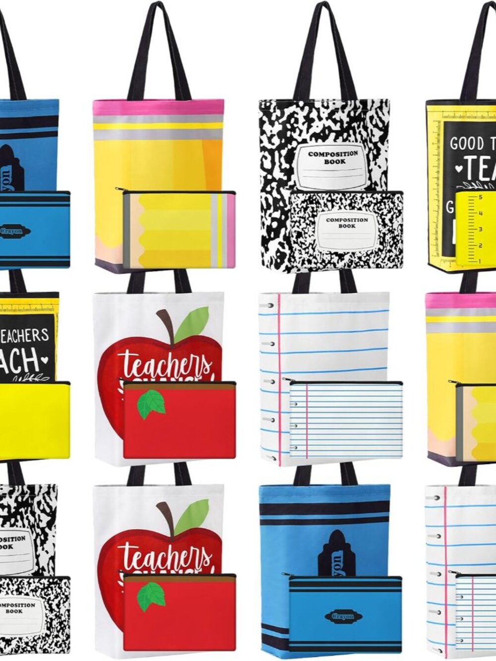 End of Year Teacher Gift Bulk Canvas Tote Bag Pencil Pouch Makeup Bags Thank You